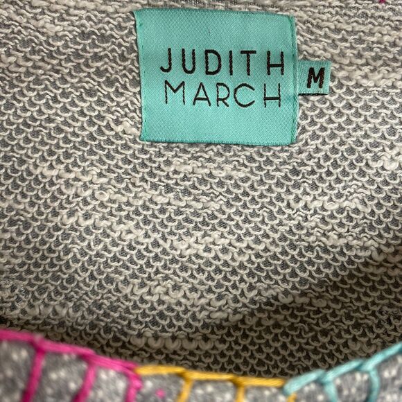 Judith March Poncho Blouse Fringe Trim Embroidered Tropical Birds Womens M - Picture 6 of 11